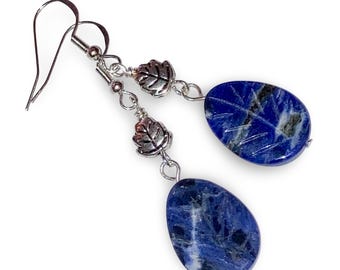 Lapis Lazuli Leaf Earrings: .925 Sterling Silver Ear Wires