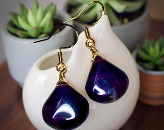 Dark Purple Amethyst Teardrop minimalist Earrings: Gold Filled Ear Wires