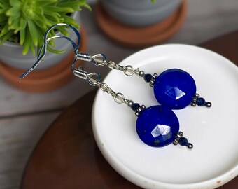 Blue Lapis Lazuli - Blue Sapphire Earrings: .925 Sterling Silver