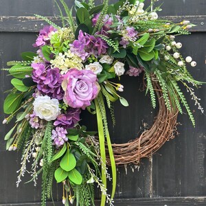 Spring and Summer Wreath for Front Door,  Hydrangea Floral Wreath, Mother’s Day Gift for Mom, Housewarming Gift for Friend, Front Porch Deco