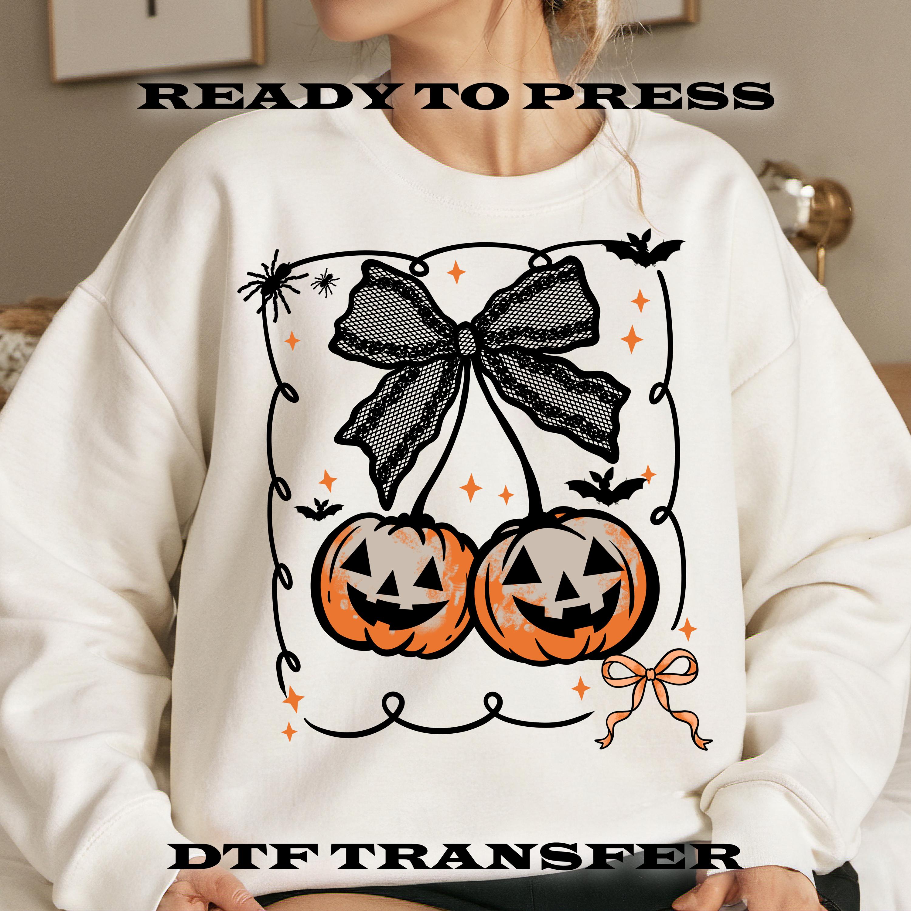 Halloween black lace coquette DTF Transfers – Ready to Press Heat Transfers for Shirts – Spooky, Cute, Funny Halloween Prints