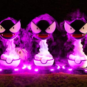 Haunted Gastly Humidifier with Purple LED Mist, Game Room Desk Decor LED Glow for Bedrooms, Offices Holiday Birthday Customizable Gift