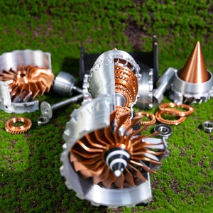 Turbofan Jet Aircraft Engine Model 3D Printed Functional Display Piece, Desktop Aviation decor Turbine Rotating Fan Blades for Enthusiasts
