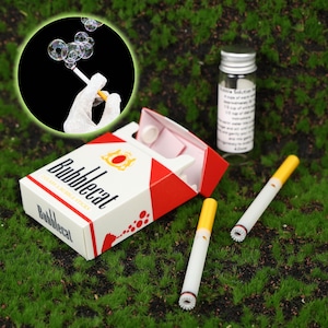 3D Printed Cigarette Box Toy Retro Novelty Bubble Blower Set with Two Bubble Sticks Empty Liquid Tube Funny Stress Relief Gag Gift