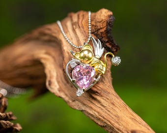 Cardcaptor Sakura Kero Heart Necklace 925 Silver Crystal Pendant Magical Girl Anime Gift Jewelry