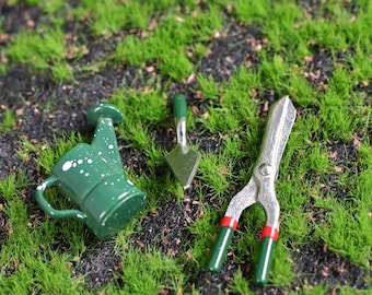 Miniature Garden Tools Dollhouse Yard Decor Watering Can Trowel Diorama Prop Set