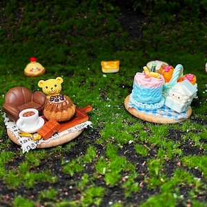 Magnetic Miniature Dessert Set for Dollhouse DIY Tea Party Decor Cute Bear Pudding Kawaii Cake Collectible Fridge Magnets Dessert Table Prop