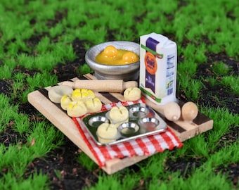 Miniature Bread Making Station Dollhouse Kitchen Prop Wooden Food Scene Decor Collector Gift