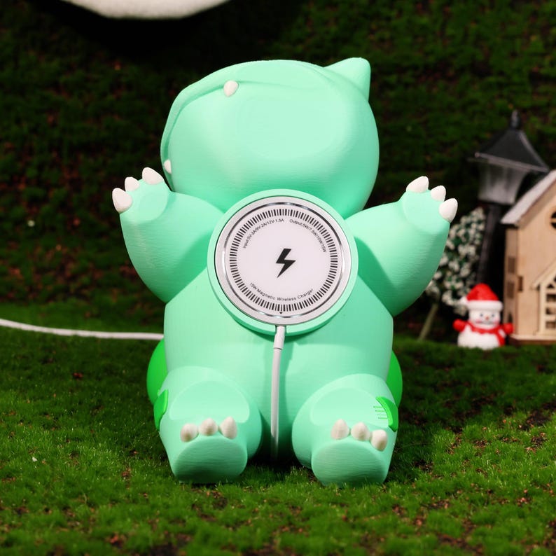 Dual-function phone stand and MagSafe charger with a fun plant-inspired character design. Great for gaming enthusiasts, nature lovers, and collectors. A practical and unique gift idea for fans of whimsical décor and charging accessories.