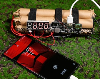 TNT Bomb Timer Clock USB Power Battery Bank Rechargeable DIY Gift for Birthday Holiday New Year Gift Unique Decor Gadget for Tech Lovers