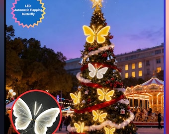 Mariposa LED gigante (16"/24"): aleteo automático, mariposa luminosa para decorar el árbol de Navidad.
