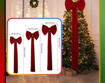 Lazo rojo para árbol de Navidad - Cinta de terciopelo burdeos de 78 pulgadas de alto - Decoración navideña - Decoración para escaparates de hoteles y centros comerciales