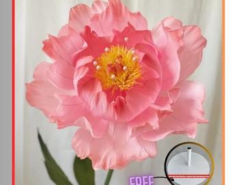 Flor de peonía gigante de 20 pulgadas de papel con tallo para decoración de fondo de boda, despedida de soltera, accesorio de exhibición de ventana DIY