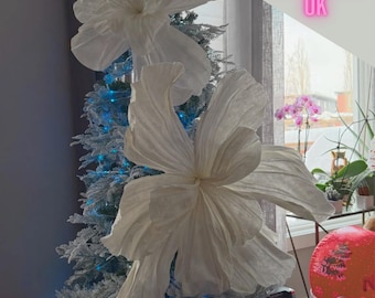 Flor de iris de papel de gran tamaño: 120 cm, decoración floral de pared blanca