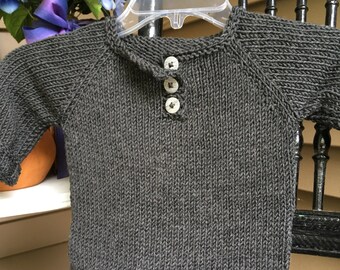 Child's Hand Knit Henley Sweater- 100% Merino super wash Wool-Knit Sweater-Child's Pullover