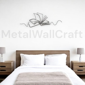Book Metal Wall Art - Minimalist Line Art Metal Decor - Geometric Wall Hangings for Library or Home - Modern Metal Wall Art for Book Lovers