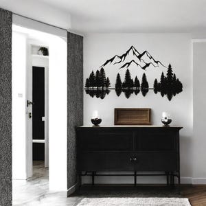 Silhouette della foresta di montagna in metallo - Decorazione da parete grande con natura - Decorazione per la stanza alla moda - Arte in metallo per esterni - Regalo naturale unico per la casa