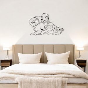 Arte de pared de metal con pareja sensual - Arte de línea de amor íntimo - Decoración romántica de pared para dormitorio - Decoración de pareja entrelazada - Regalo perfecto para parejas