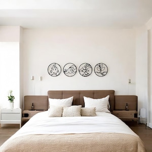 Four Elements Metal Wall Art Set of 4 - Fire Water Air Earth Symbols - Nature Wall Sign - Home Office Decor - Unique Gift - Modern Wall Art
