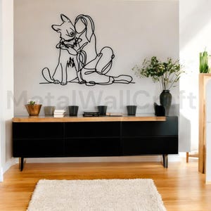 Woman Holding German Shepherd Metal Line Art, Dog Lovers Wall Decor, Unique Dog Lovers Gift, K9 Dog Metal Wall Art for Pet Owners