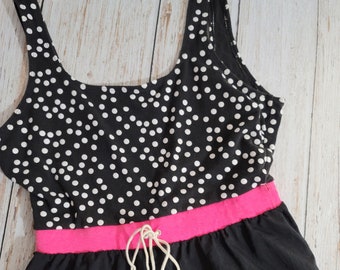 Vintage Gitano Swimsuit One Piece Black White Pink Polka Dot
