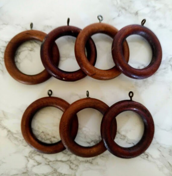 Vintage Wood Drapery Rings Curtain Rings Lot Of 7 Wooden Etsy