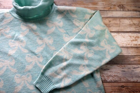 Vintage Sweater Dress Tunic Pastel Bow Print