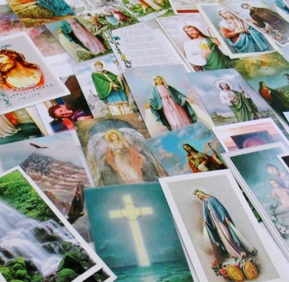 Vintage PrayerHoly Cards Religious Ephemera Set of 59 Religious Catholic Mass Cards Collectible Remembrance Cards Divinations
