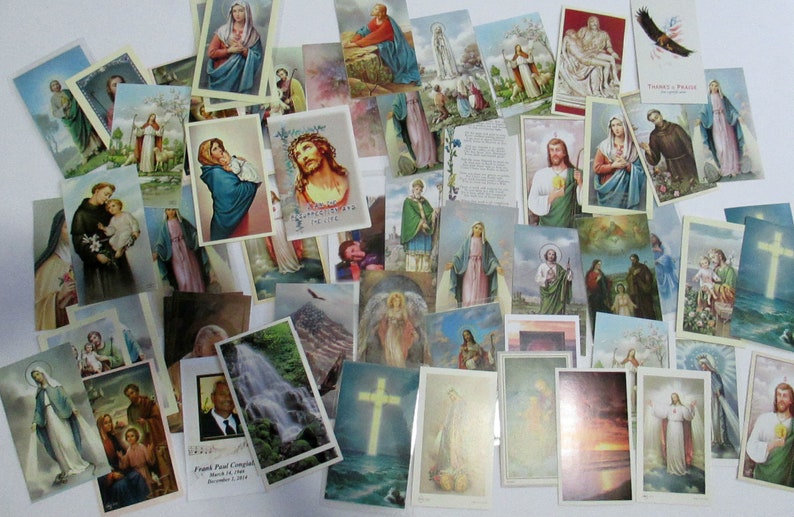 Vintage PrayerHoly Cards Religious Ephemera Set of 59 Religious Catholic Mass Cards Collectible Remembrance Cards Divinations