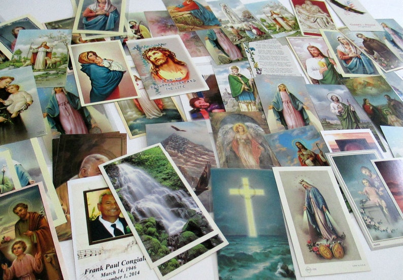 Vintage PrayerHoly Cards Religious Ephemera Set of 59 Religious Catholic Mass Cards Collectible Remembrance Cards Divinations