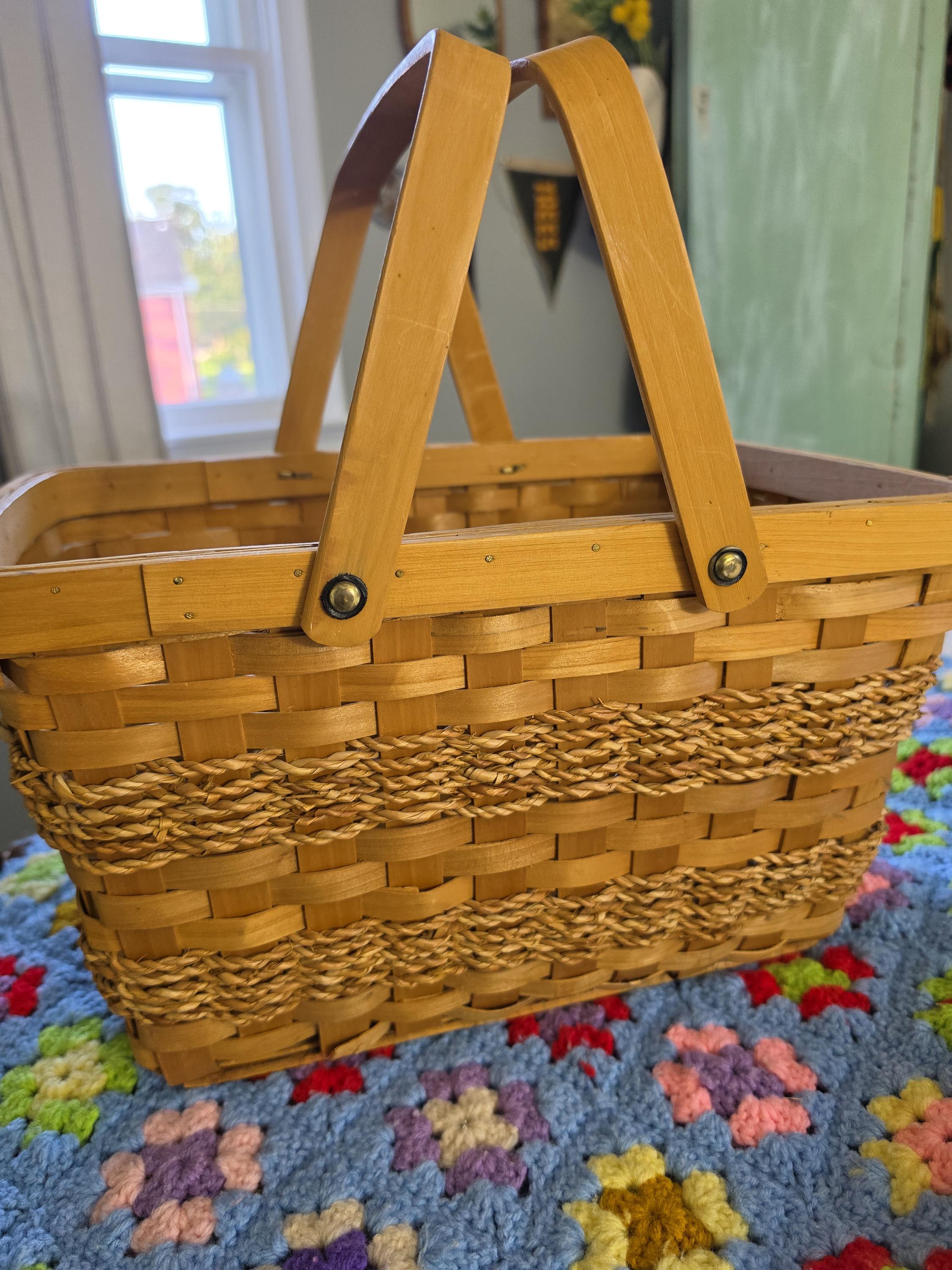Vintage Wood Basket With Handle - Etsy