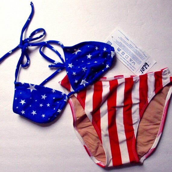 90s American Flag High Cut Bikini