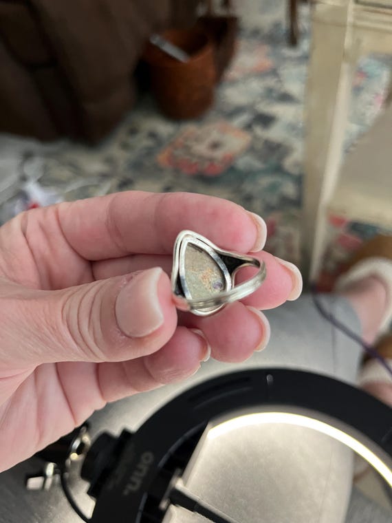 Pear shaped Ruby Fushite and Sterling silver ring… - image 3