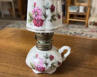 Miniature ceramic floral finger oil lamp with matching shade