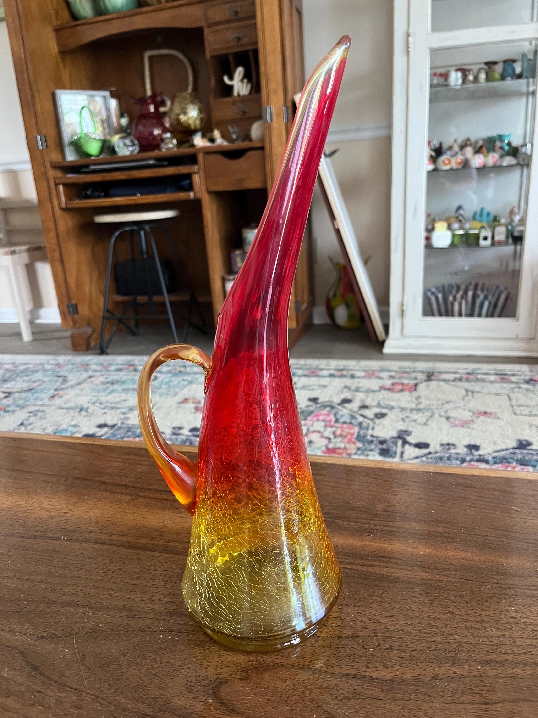 Vintage Kanawha Amberina Crackle Glass Large Swung Vase Ewer - Etsy