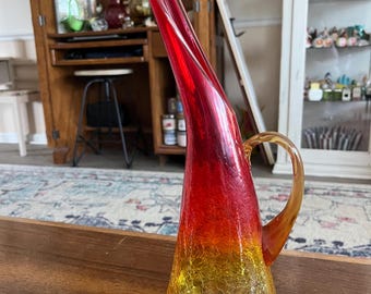 Vintage Kanawha Amberina Crackle Glass Large Swung Vase Ewer - Etsy