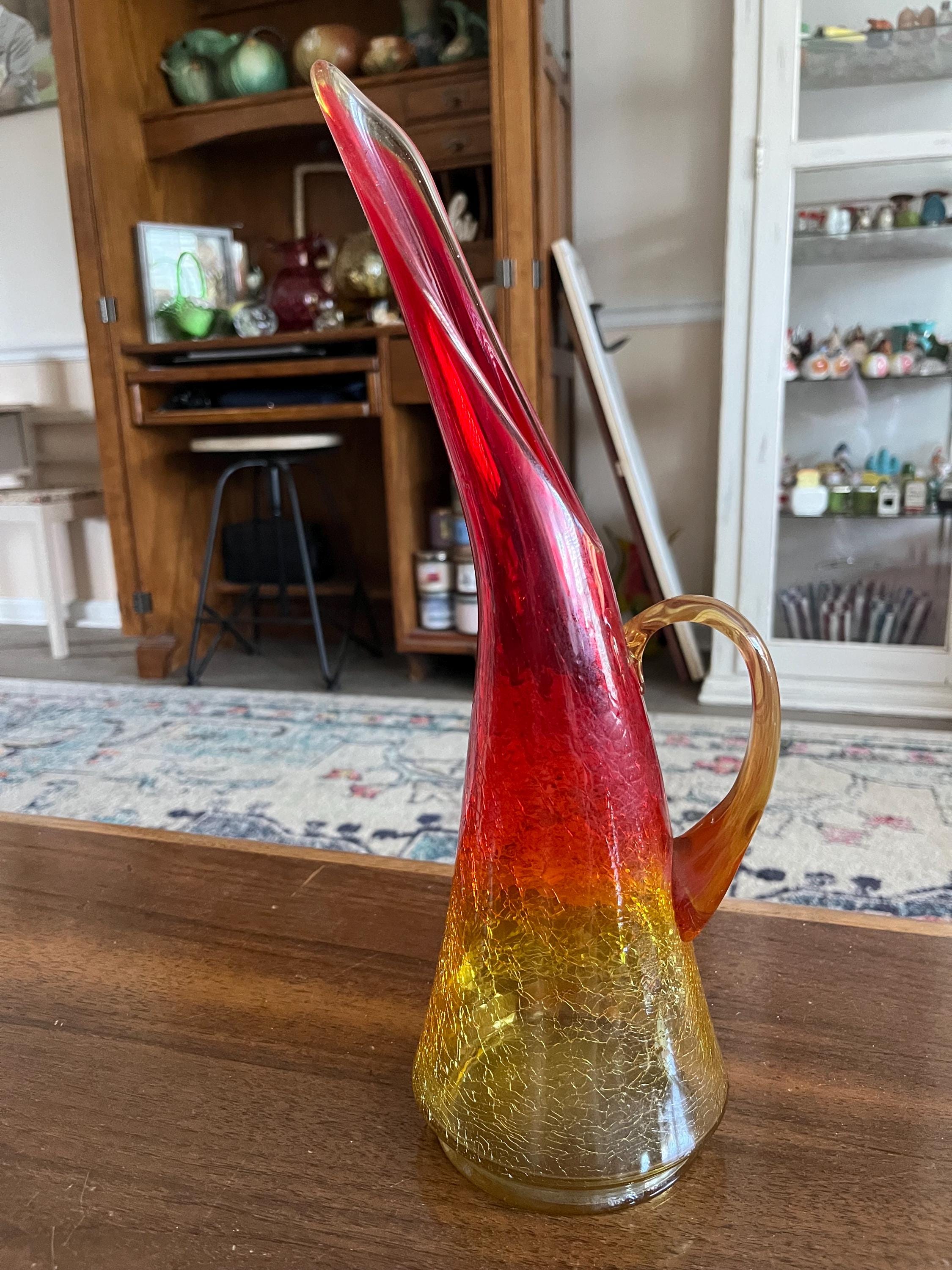 Vintage Kanawha Amberina Crackle Glass Large Swung Vase Ewer - Etsy
