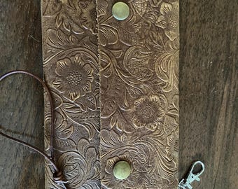 Beautiful hand tooled leather wristlet