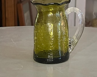 Vintage Blenko Mini Pitcher Amberina Tangerine Crackle Art Glass Cruet ...