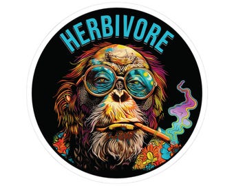 Trippy Herbivore Ape Sticker, Funny Stoner Orangutan Vinyl Decal