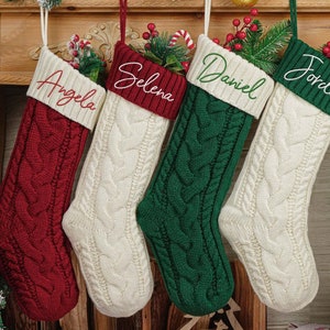 Personalized Family Christmas Stockings, 2025 Embroidered Christmas Stocking, Knitted Stockings With Name, Christmas Gifts, Holiday Decor