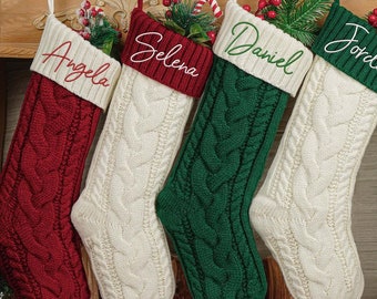 Personalized Family Christmas Stockings, 2025 Embroidered Christmas Stocking, Knitted Stockings With Name, Christmas Gifts, Holiday Decor