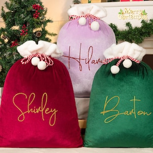 Custom Velvet Christmas Santa Sack, Personalized Large Santa Sack, Christmas Gift Bag, Holiday Gift Bag for Kids, Adults and Pet, Xmas Decor
