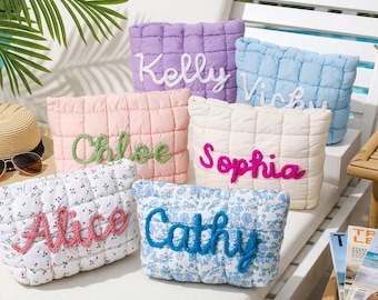 Bolsa de maquillaje de nailon acolchada personalizada, bolsa acolchada con cremallera personalizada, regalo para dama de honor, regalo de despedida de soltera, bolsa acolchada para viajes, regalo para ella