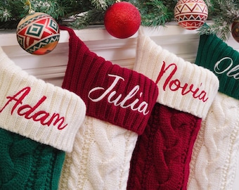 Personalized Family Christmas Stockings, 2025 Embroidered Christmas Stocking, Knitted Stockings With Name, Christmas Gifts, Holiday Decor