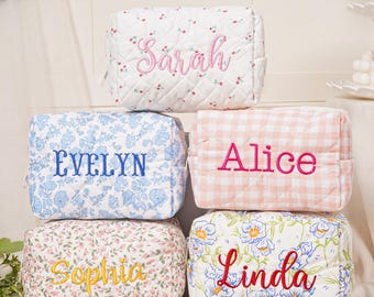 Personalisierte Blumen gestickte Kulturtasche, Reise-Make-up-Tasche, Monogramm Make-up-Tasche, Brautjungfer Geschenke