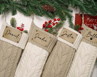 Personalized Family Christmas Stockings, 2026 Engraved Leather Patch Stockings, Holiday Knitted Stockings, Christmas Gift, Holiday Decor