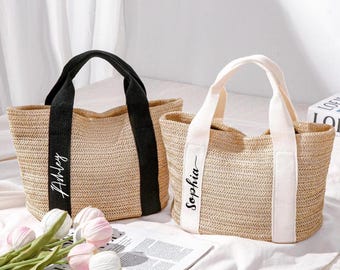 Personalized Beach Bag, Custom Beach Straw Bags, Bridesmaid Gifts Bag, Girls Travel Tote Bag, Bachelorette Party Gift Bag, Wedding Gift