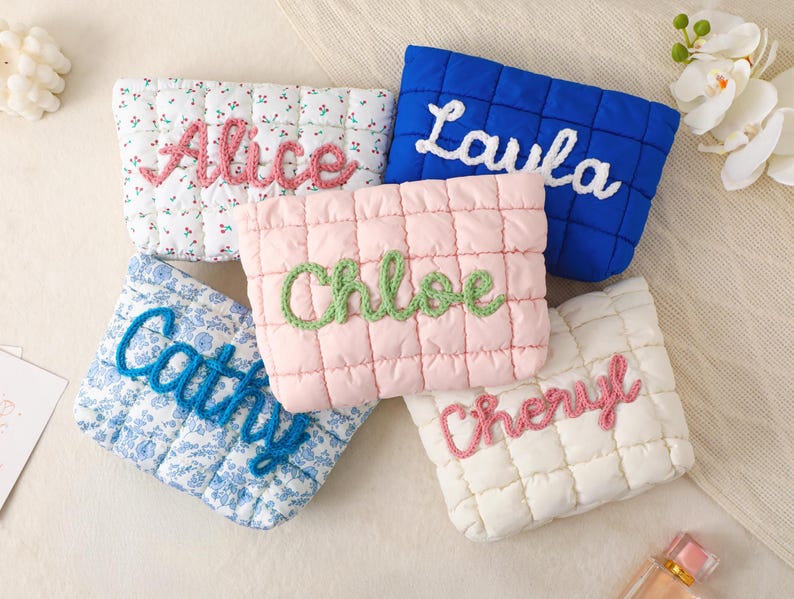 Personalized Quilted Makeup Bag, Bridesmaid Makeup Bag,Toiletry Bag,Bridesmaid Gifts,Travel makeup Bag,Bridal Party Gift,Gift for Her image 13