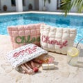 Personalized Quilted Makeup Bag, Custom Name Toiletry Bag, Vacation Travel Pouch, Summer Beach Organizer